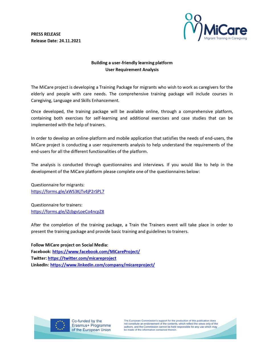 MiCare - Migrant Training in Caregiving tweet media