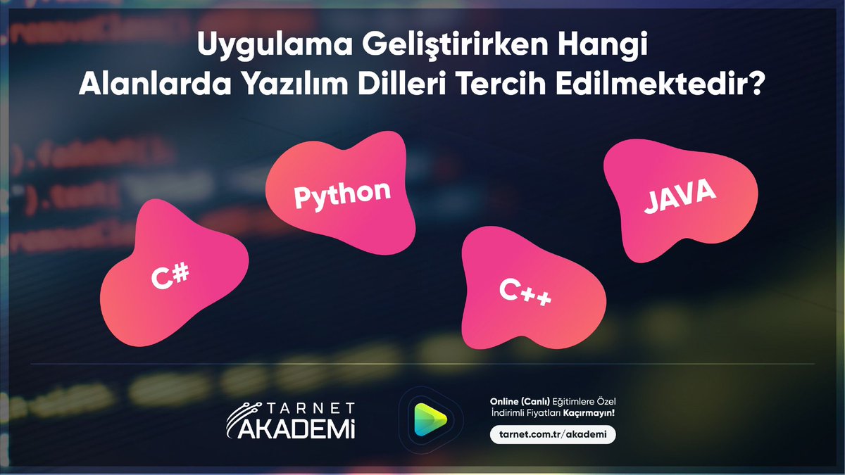 Uygulama Geliştirirken Hangi Alanlarda Yazılım Dilleri Tercih Ediliyor?

C# - Windows Uygulamaları Geliştirirken 
Java – Android Uygulama Geliştirirken 
Python – Yapay Zeka &amp; Alternatif Yazılım Geliştirirken 
C++ - Ses, Video veya Oyun Uygulamaları Geliştirirken kullanılmaktadır.