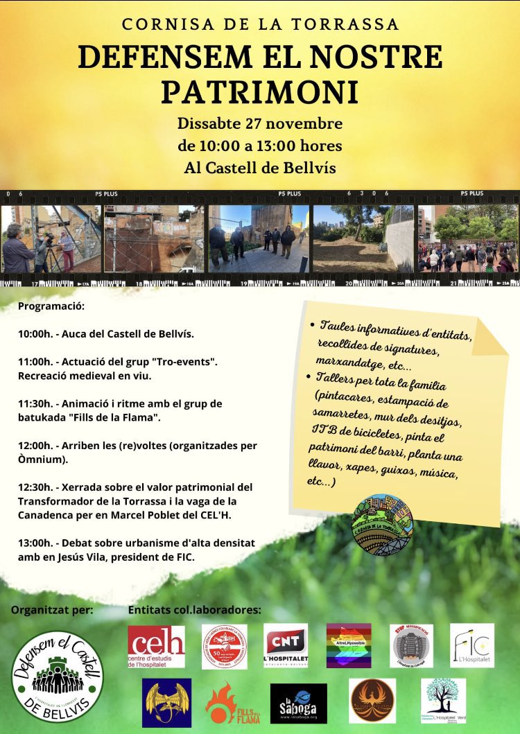 ReactivemD2's tweet photo. @ElBellvis organitza un matí de reivindicació del patrimoni al Districte II. Un punt de trobada entre totes les entitats i totes les veïnes del D2.
🗓 Dissabte 27/11
🕙 10h a 13h
📍Castell de Bellvís
Us hi esperem! Vine a conèixer el D2, i molt més!
#reactivemd2 #castellbellvis https://t.co/h7jLk4hvrA
