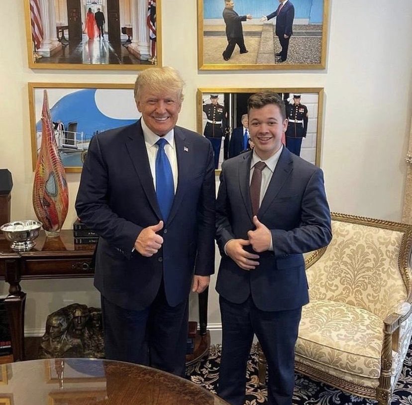 jacobxdansereau's tweet photo. Tweedle Dee and Tweedle Dumb side by side. Both of them should be in jail. Inciting a riot on the Capital during a democratic process, and crossing state lines while killing two people illegally in possession of a semi-auto weapon under the age of 18. This is America 🥴 https://t.co/MMEX4bMD1b