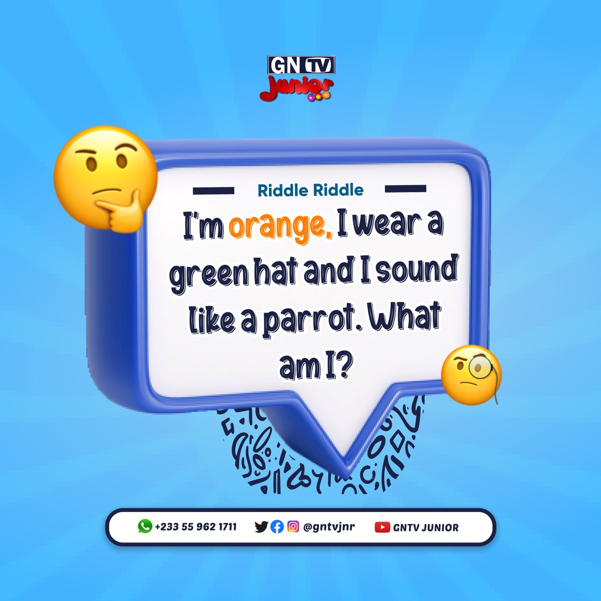 gntvjnr's tweet photo. Riddle, Riddle
What am I?
#riddleoftheday #gntvjunior #made4kids #mathsriddles❤️ #whatami #CH171 #feelifeeli https://t.co/rS8hFPXLdY