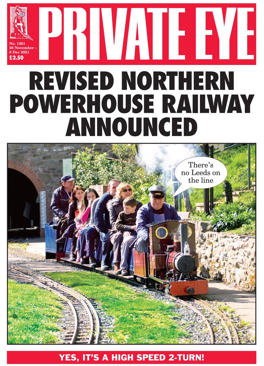 PrivateEyeNews's tweet photo. At least something's on track: the new edition of Private Eye is out now! https://t.co/BM77jKEdEK