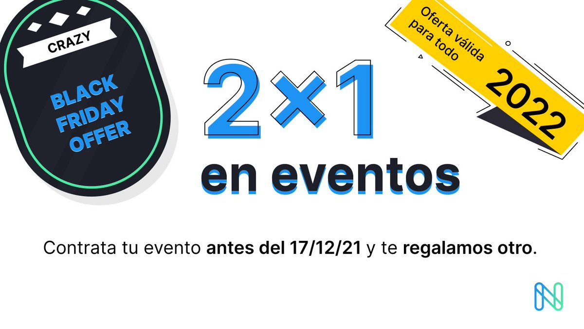 joinNectios's tweet image. 🚆 ¡Nos subimos al tren del #blackfriday! Contrata tu #evento con nosotros antes del 17/12/21 y te regalaremos otro🚀 ¡Sin correr! Esta oferta será válida para todo 2022 🙌 
Si te interesa, ¡te esperamos! 👉nectios.com/request-demo