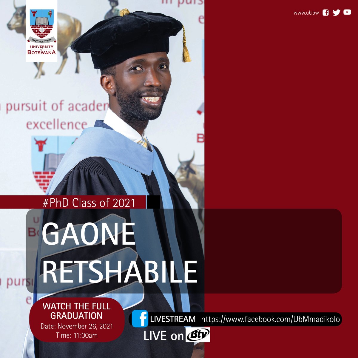 UBBotswana's tweet photo. #UBGraduation2021π #26Nov2021 #11am https://t.co/p7m7CrqM5P