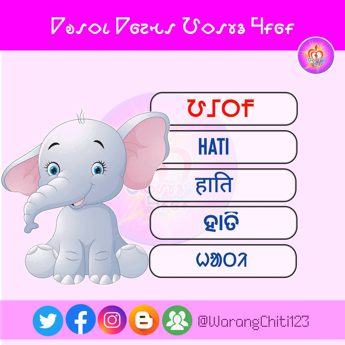 WarangChiti123's tweet photo. Now you guys can learn Warang Chiti Script in a very easy way.
.
.
.
.
.
.
.
#Warangchiti #HoScript #Elephant #eeWarangChiti #IndianScript #alphabetseries #Alphabets #𑢹𑣗𑣁𑣜𑣊𑢯𑣂𑣕𑣂 https://t.co/Ze8k11MIuB