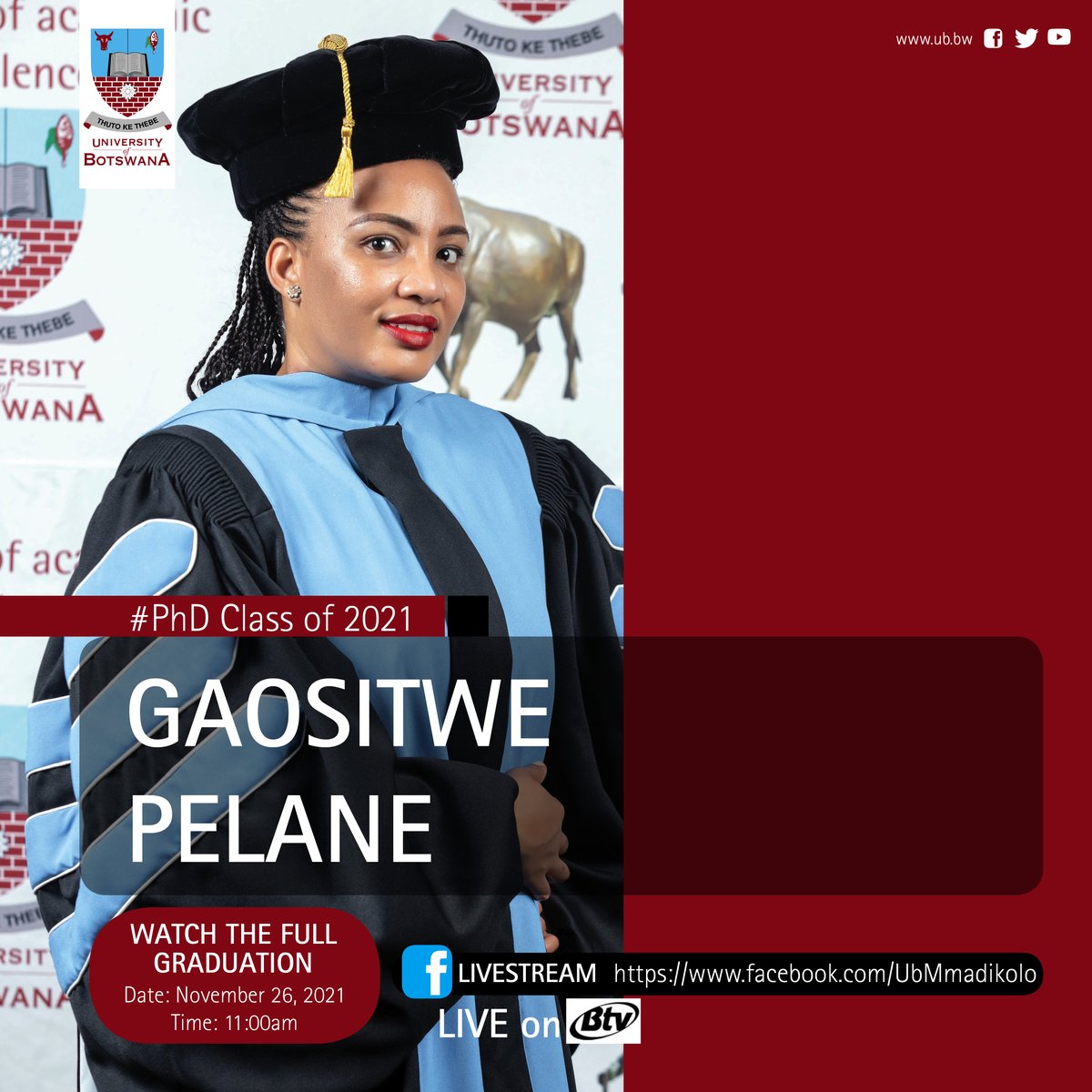 UBBotswana's tweet photo. #UBGraduation2021π #26Nov2021 #11am https://t.co/0XoTlD07x1