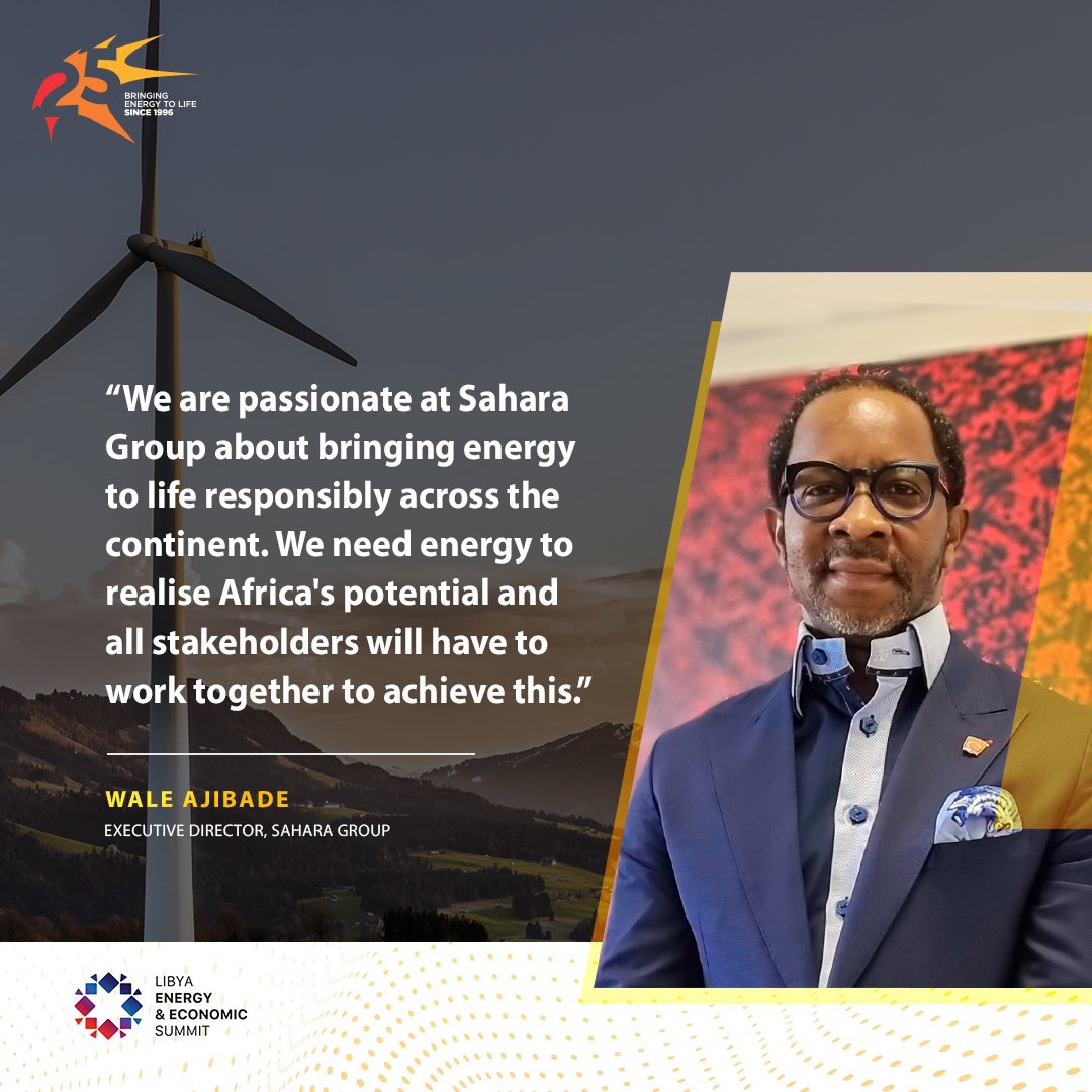 iamsaharagroup's tweet photo. Wale Ajibade, Executive Director, Sahara Group, delivering our #EnergyTransition drive at the just concluded Libya Energy and Economic Summit.
#Sahara25 #MakingaDifference #BringingEnergytoLife https://t.co/QYh7kYlbK1