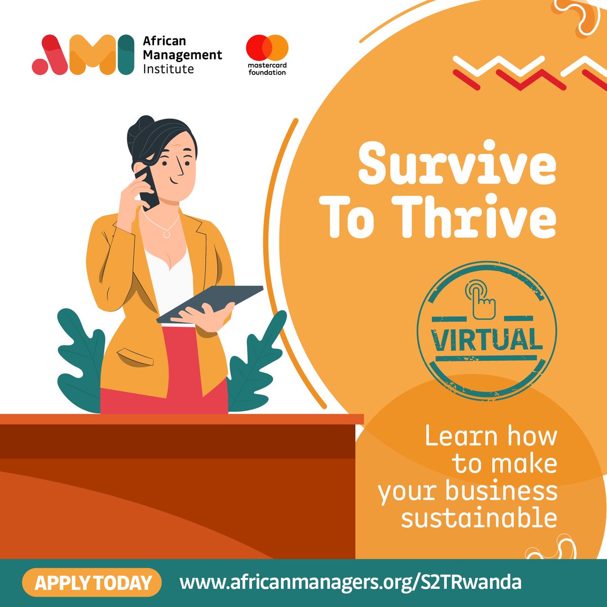 RwandaAMI's tweet photo. Our Survive to Thrive programme gives you skills you need to seize opportunities even in the face of challenges as you build growth and resilience.
Apply to join now: https://t.co/f2M3DFsm9z
#Rwanda #ThriveWithAMI https://t.co/5FvXtD9lnN