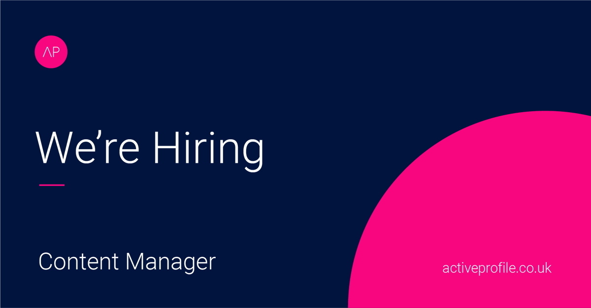 ActiveProfileUK's tweet photo. 🚨 ! WE ARE HIRING !🚨

We're looking for a super organised and creative content manager to join our team.

You must be data driven, grammar obsessive and able to deliver a diverse range of content across the entire marketing funnel.

Find out more here: https://t.co/WO6c2hOVdN https://t.co/7okXx9aJof
