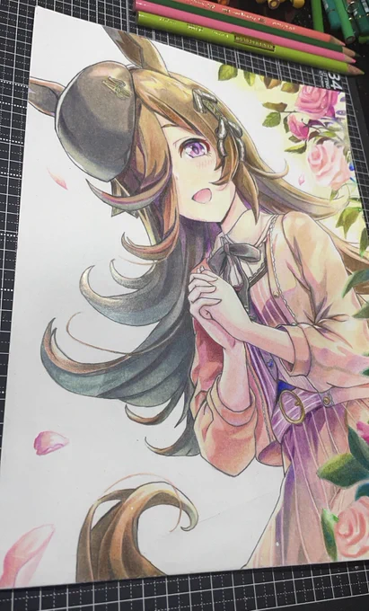 色鉛筆でライスシャワー描きました!
#ウマ娘 #模写 #イラスト #色鉛筆 