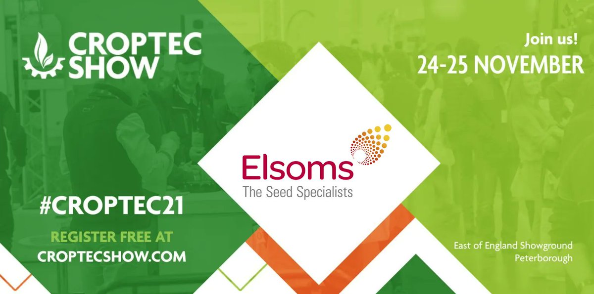 Elsomsseeds's tweet photo. Visit stand 1.13 @CropTecShow 24th and 25th Nov @EofEarena. We’re here to support our #growers using the latest #seed protection and improvement technology.
#germination #flowability #sowability #ElsomsSeeds https://t.co/L0h58IoYkK