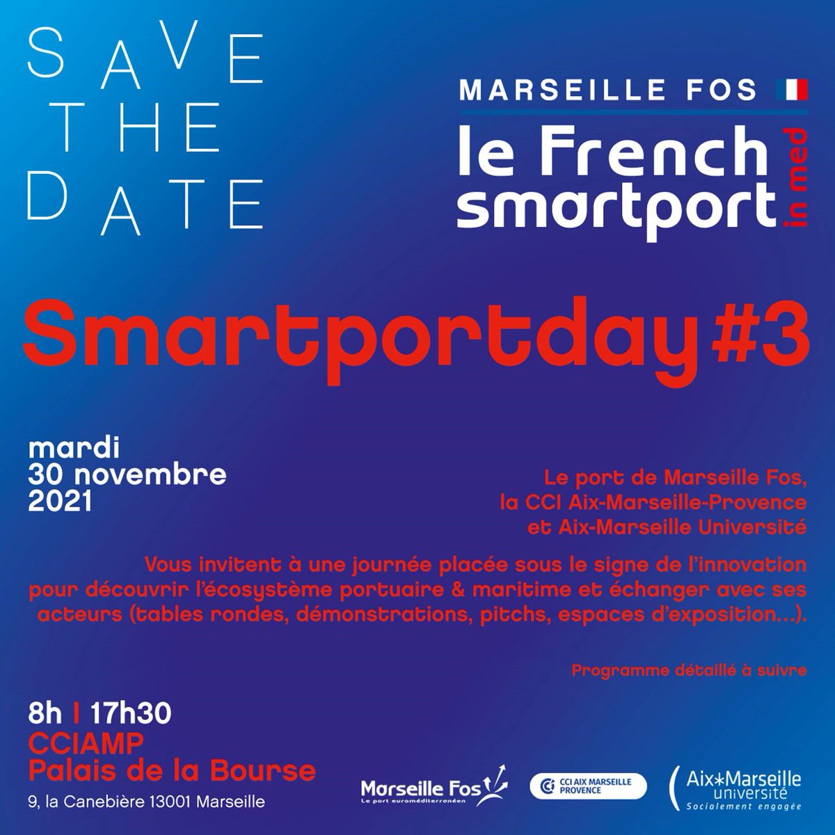 BanqueDesTerr's tweet photo. Prenez date : Le #SmartPortDay 3 se déroulera le 30/11 prochain !
L'occasion de réunir les acteurs de l'écosystème portuaire et maritime et construire ensemble le port de demain 🌊
Inscrivez-vous 👉 https://t.co/DjW5xmuttq
@BdT_PACA @smartportinmed @marseille @CCI_AMP @univamu https://t.co/CmT9SsukMB
