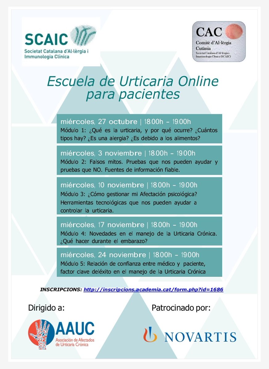 Hoy será el último módulo de la escuela de urticaria <a href="/UrticariaCronic/">Urticaria Crónica</a> <a href="/CACscaic/">CAC SCAIC</a> 🤗Se hablará de la relación médico-paciente👏  #urticariacronica