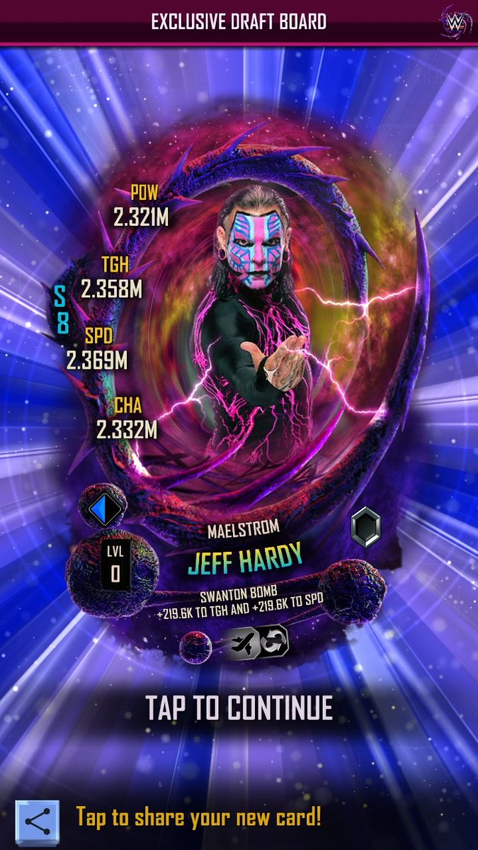 Oh whoops. Sorry @ChangaYT. Pulled Maelstrom Jeff Hardy pro. 

LULULULUL #WWESuperCard https://t.co/MShuQGikZb