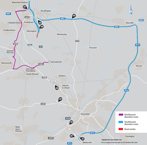 #A1 at #Darrington - Our essential improvement works have started. 1 lane is closed 24/7 in this area and is causing significant delays. If you're travelling further afield, please consider using #M18 and #M62 to avoid these works. More details here nationalhighways.co.uk/our-work/yorks…