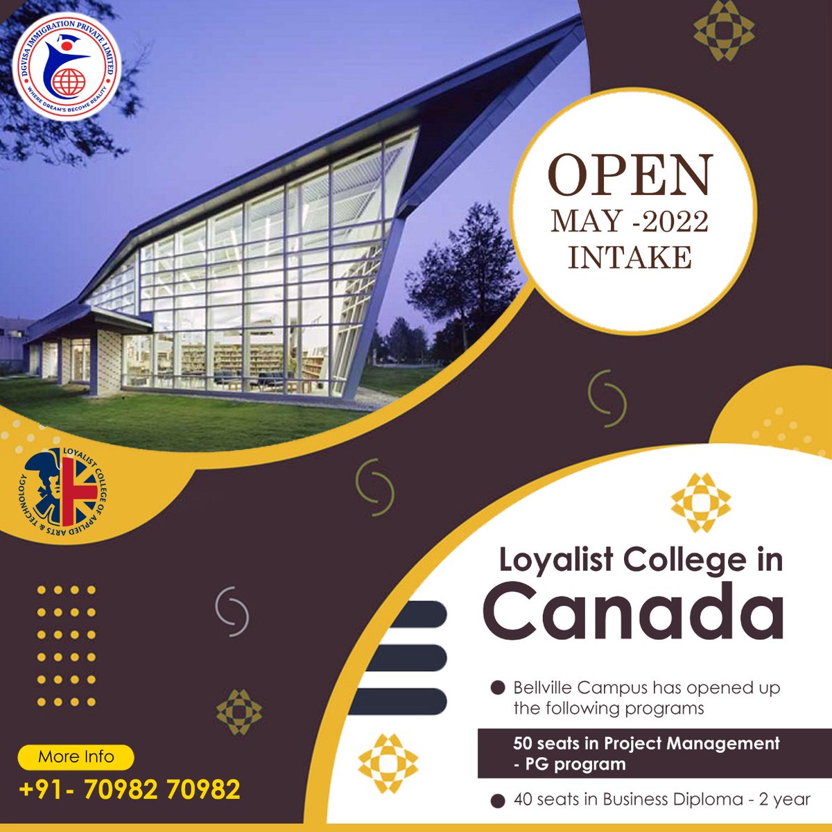 DgVisa's tweet photo. Study in Canada | Loyalist College
.
.
.
#dgvisaimmigration #dg #dgvisa #digital #visas #immigration #emmigrants #immigrants #study #australia #visa #australiatour #australiastudyvisa #dgvisa #dreamglobal #dreambig #learn #opportunity #for #you https://t.co/aXrZKcNCg0