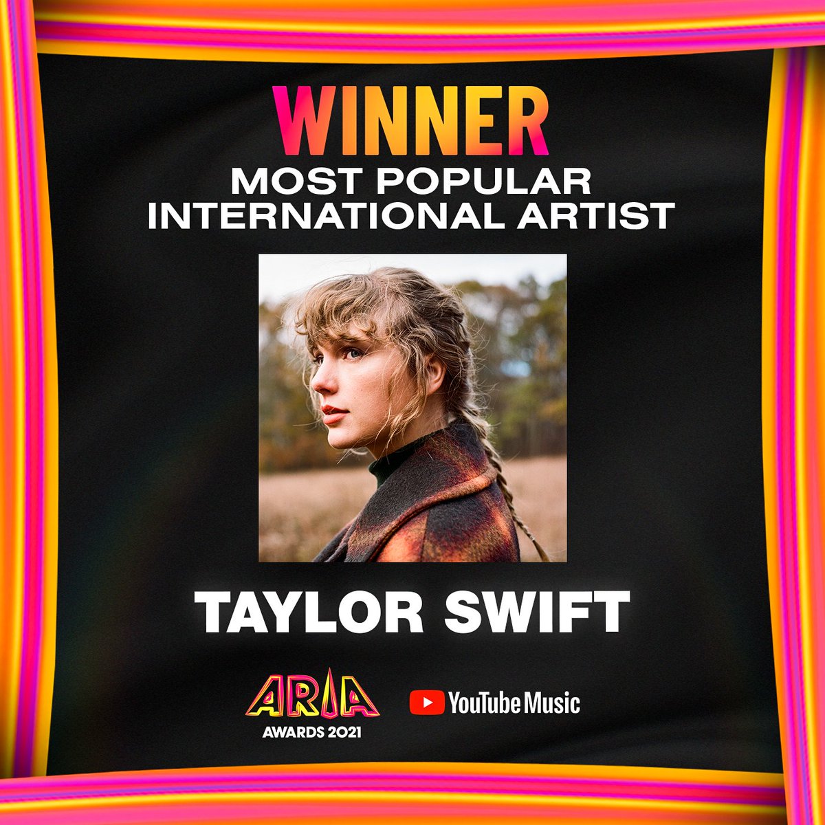 🏆 Taylor Swift, 2021 #ARIAs Ödülleri'nde 'En Popüler Uluslararası Sanatçı' ödülünü kazandı.