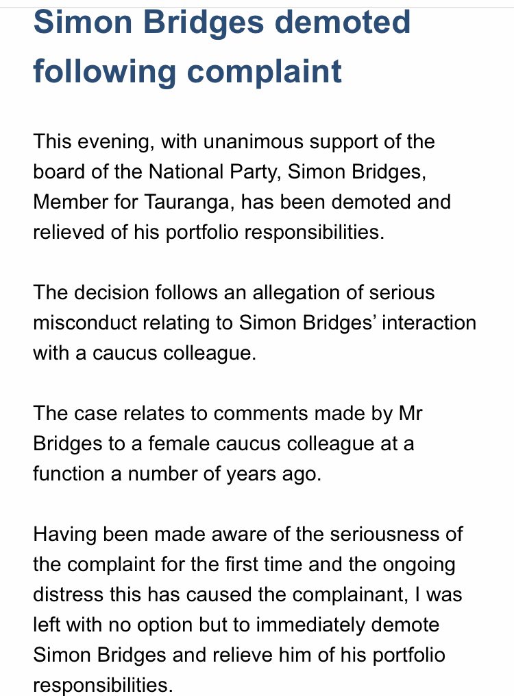 MaikiSherman's tweet photo. Breaking: Simon Bridges demoted.
@1NewsNZ #nzpol https://t.co/LZB4Ss8x84