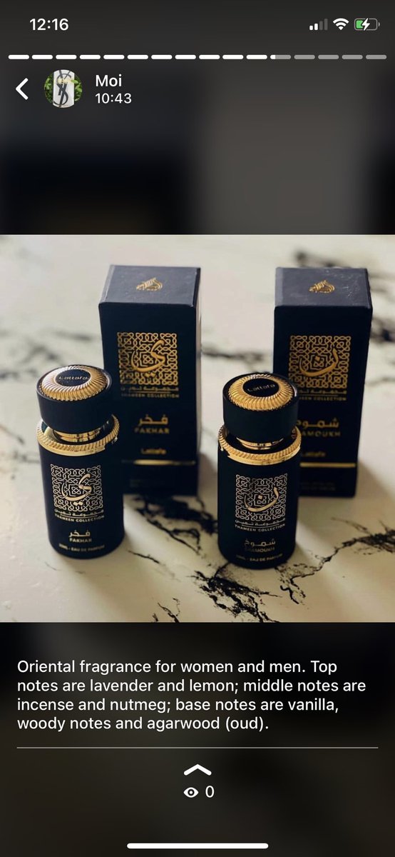 Azahs_scents's tweet image. Shamoukh by Lattafa . Top notes : Lavender , Lemon . 
Middle notes : Incense, nutmeg 
Base notes : vanilla and agar wood (oud) 
EDP 30ml N6000 #AbujaTwitterCommumity
