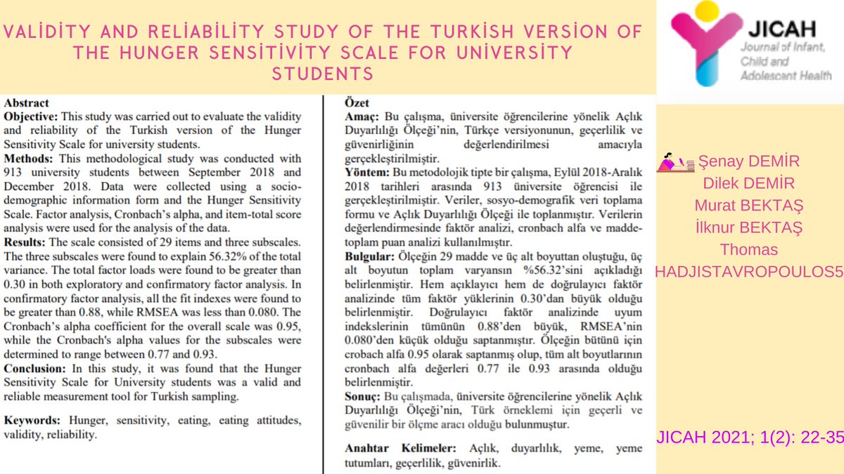 Üniversite Öğrencilerine Yönelik Açlık Duyarlılığı Ölçeği’nin Türkçe Versiyonunun Geçerlilik ve Güvenirlik Çalışması jicah.com/?mod=makale_tr…