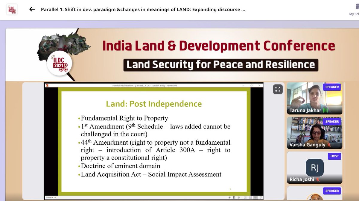 Under Article 19, Right to property was introduced as a Fundamental right. The individuals were entitled to hold ownership in the property which was guaranteed to all the citizens of India.- Ms. Taruna Jakhar, Assistant Professor, Institute of Law, Nirma University
#ILDC2021