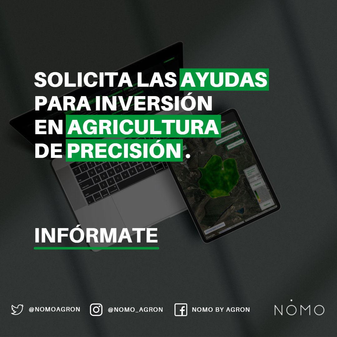 NomoAgron's tweet photo. En #NOMO BY #AGRON trabajamos de la mano de #productores y #cooperativas agrícolas para la gestión de #ayudas para la #digitalización #agrícola. Informarse es el primer paso hacia una #agricultura de precisión➡️

✉️info@nomoagron.com
📞 +34 644 420 045

#Agronegocio #Agrotech https://t.co/tS4epNyYfT
