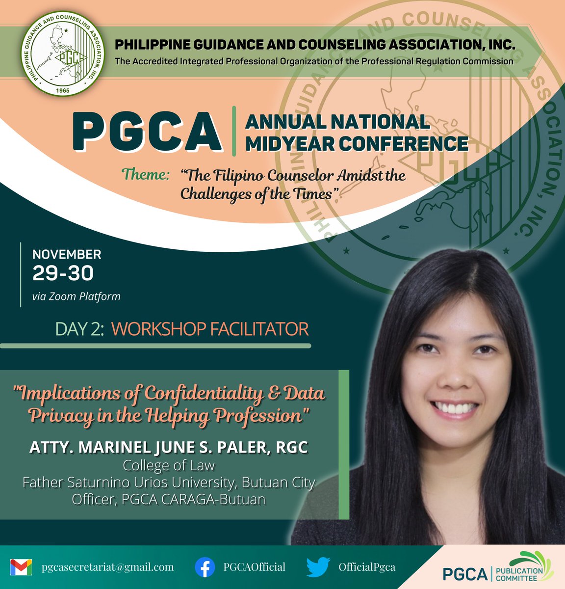 OfficialPgca's tweet photo. @OfficialPgca invites everyone to our Virtual Annual National Midyear Conference on November 29-30, 2021. Here are our Workshop Facilitators for Day 2 (2/2).

Register now! https://t.co/4MbnfU6qK5

For more details please visit: https://t.co/LVKqth00pA https://t.co/vlAAVSdnfI