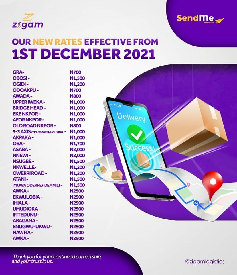 Zigamlogistics's tweet photo. In order to serve you better, here's our reviewed SEND ME rates effective from December 1.

To place an order, call/WhatsApp us on 0704 852 3607

Or tap the link on our bio to chat with us on WhatsApp.

Thank you for your continued partnership

Tag a vendor who needs to see this https://t.co/gISxVNomF6