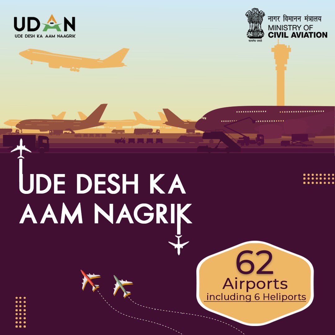 MoCA_GoI's tweet photo. Ude Desh Ka Aam Nagrik!

#UDAN-RCS is a first-of-its-kind scheme that aims to create affordable yet economically viable and profitable flights on regional routes along with boosting tourism and creating new jobs in the sector. 

#SabUdenSabJuden
#AzadiKaAmritMahotsav 
#UDANDiwas https://t.co/F3kkO0NzRS