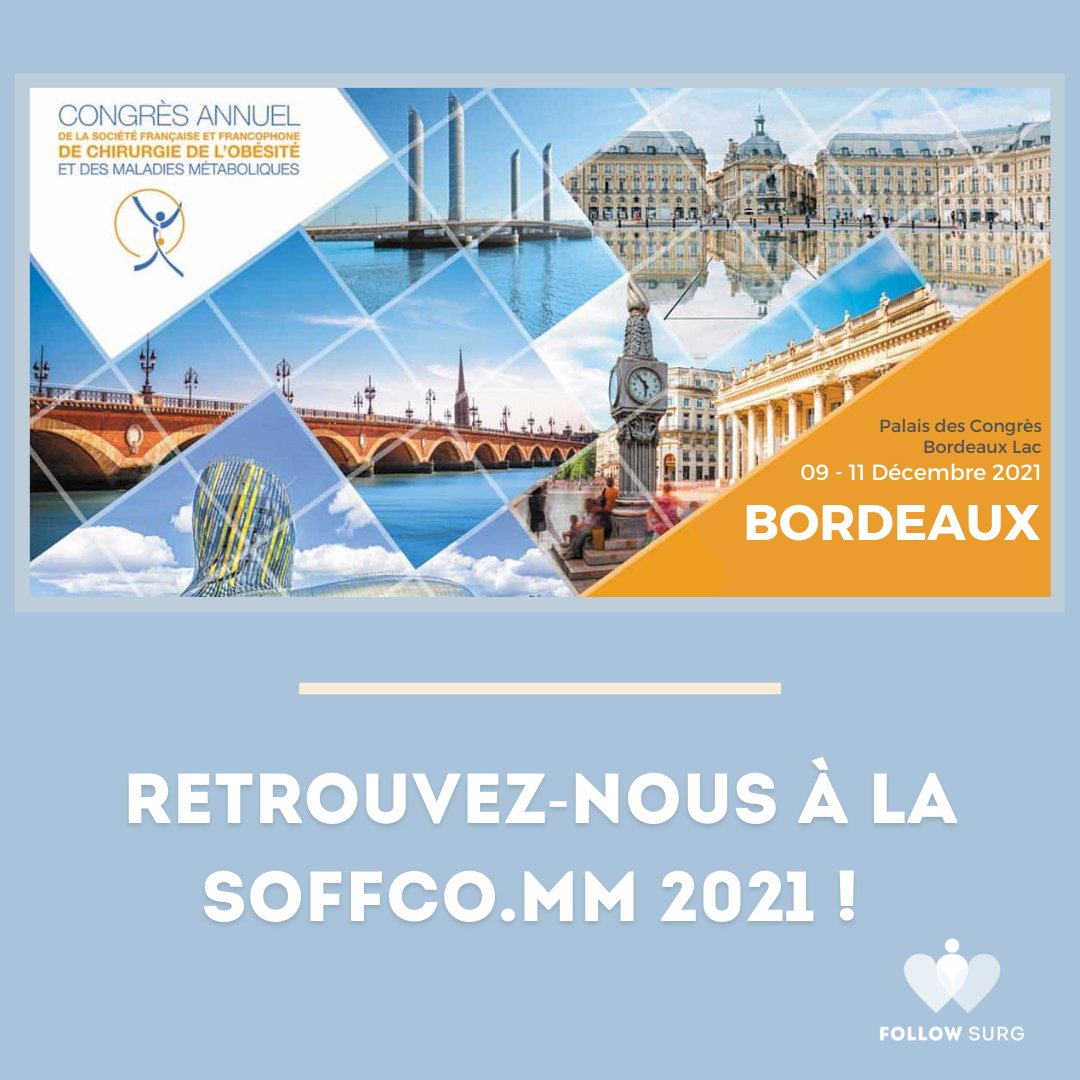 Nous sommes très heureux de vous retrouver à la SOFFCO.MM !

L'équipe vous accueille les 9 et 10 décembre prochain pour vous présenter FOLLOW SURG, le logiciel expert du #télésuivi pour les spécialistes de l'#obésité. 

Pour en savoir plus ➡ pro.followsurg.com