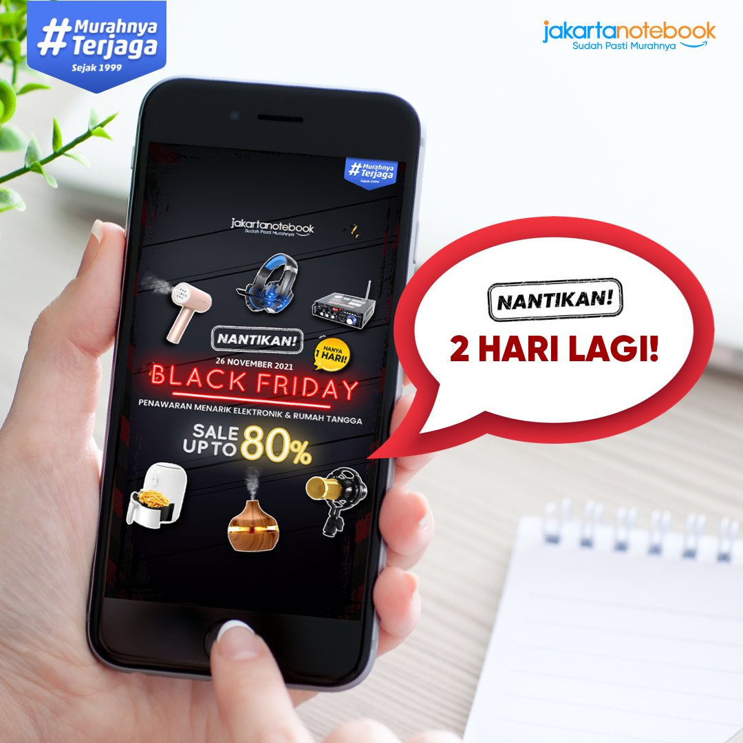 jakartanotebook's tweet photo. Jaknoters, sudah tidak sabar kan mau menikmati DISKON HINGGA 80% untuk produk-produk menarik dari JakartaNotebook? Nantikan 2 HARI LAGI Black Friday JakartaNotebook yang memberikan penawaran menarik untuk produk elektronik dan rumah tangga! 🤩✨
_
#Jakartanotebook https://t.co/OIoPvjY9YT