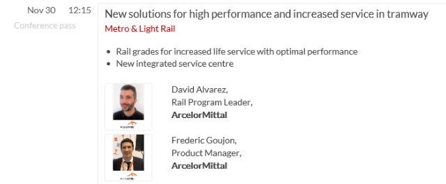 CrisAlvarezSua's tweet photo. @RailLiveMadrid An excellent opportunity to meet our experts in conference sessions and round tables:

30th Nov – Metro Rail – Systems Design and Integration
12:15 – "New solutions for high performance and increased service in tramway" @ArcelorMittal https://t.co/44352E93yN