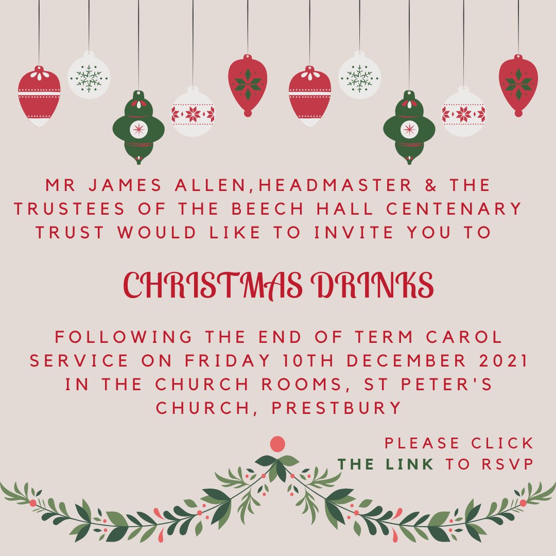 Oh come all ye faithful! All pupils, parents and staff of Christmases past and present are invited to join us for drinks following the School's End of Term Carol Service, please click the link to RSVP. forms.gle/9cQx7SPdFwXtPp…