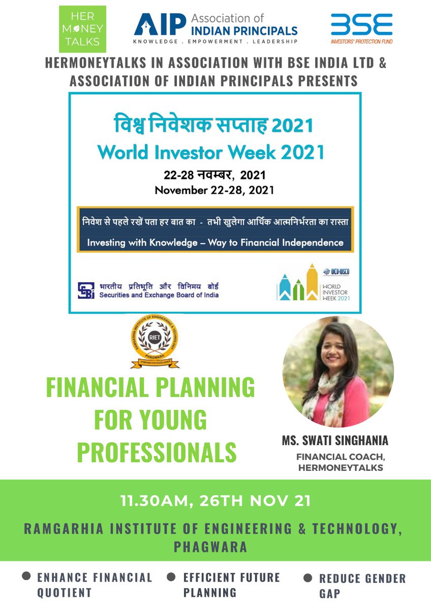 AIPrincipals's tweet photo. World Investor Week 2021 

#worldinvestorweek #financialplanning #aip #associationofindianprincipals #bse #hermoneytalks https://t.co/6DdDaXQBkx