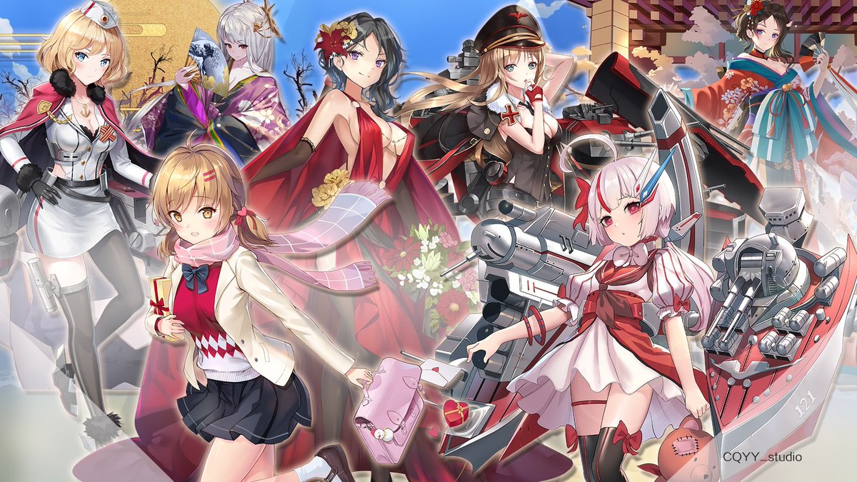 イラスト及びモデル素材配布スキン特集篇第一弾！！今回のメンバーはタイコンデロガ、スラヴァ、フルンゼ、プリッツ・オイゲンと大和、武蔵の6人です！（商用利用は禁止です）（スキンモデルはデフォルトモデルと合わせて使用してください）

配布先：drive.google.com/drive/folders/…