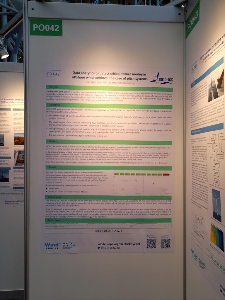 Doccoffproject's tweet image. 🔎 @WindEurope #ElectricCity2021 poster awards ceremony is about to start, and @Doccoffproject is presenting the poster PO042 &quot;Data analytics to detect critical failure modes in #offshore wind turbines: the case of pitch systems&quot; 📝come and talk to our partners there👥