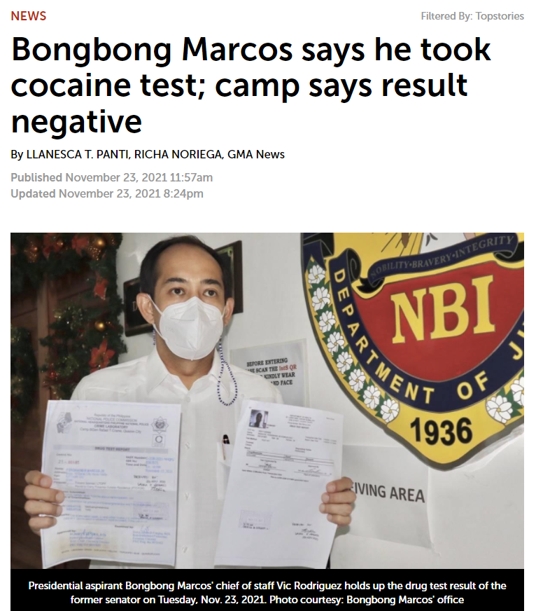 TylerGabor05's tweet photo. One example of fake news is the recent allegation of Bongbong Marcos using cocaine. He issued the statement after President Duterte said that a presidential candidate is said to be using cocaine. The news spread throughout the country and soon it became viral. After taking a... https://t.co/AFVQ0tpEf4