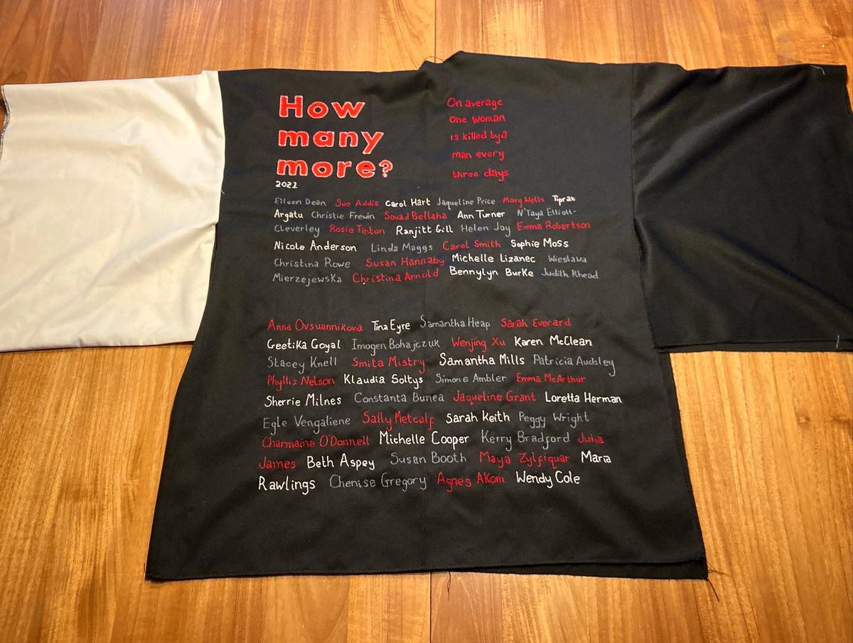 Starting to look like a jacket now… panic stitching planned for today so that I can get the lining in and add collar. 
#SayHerName #ProtestJacket #StitchedProtest #FeministEmbroidery
#ReclaimTheNight #Derby