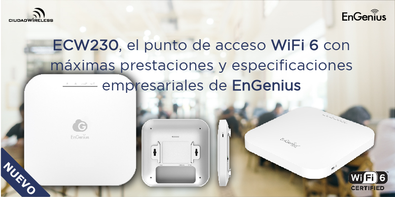 CiudadWireless's tweet photo. Ya disponible el punto de acceso #WiFi6 ECW230 de #EnGenius ⚙️ Gestión cloud (4x4), 802.11ax, OFDMA, MU-MIMO y reutilización especial para potenciar las capacidades del WiFi. ¡Sin licencias! 👌🏻
Info: https://t.co/xh9ypC2uEL
#cloud #EnGeniusCloud #wifi #WISP #CiudadWireless https://t.co/tMo50eFqYC