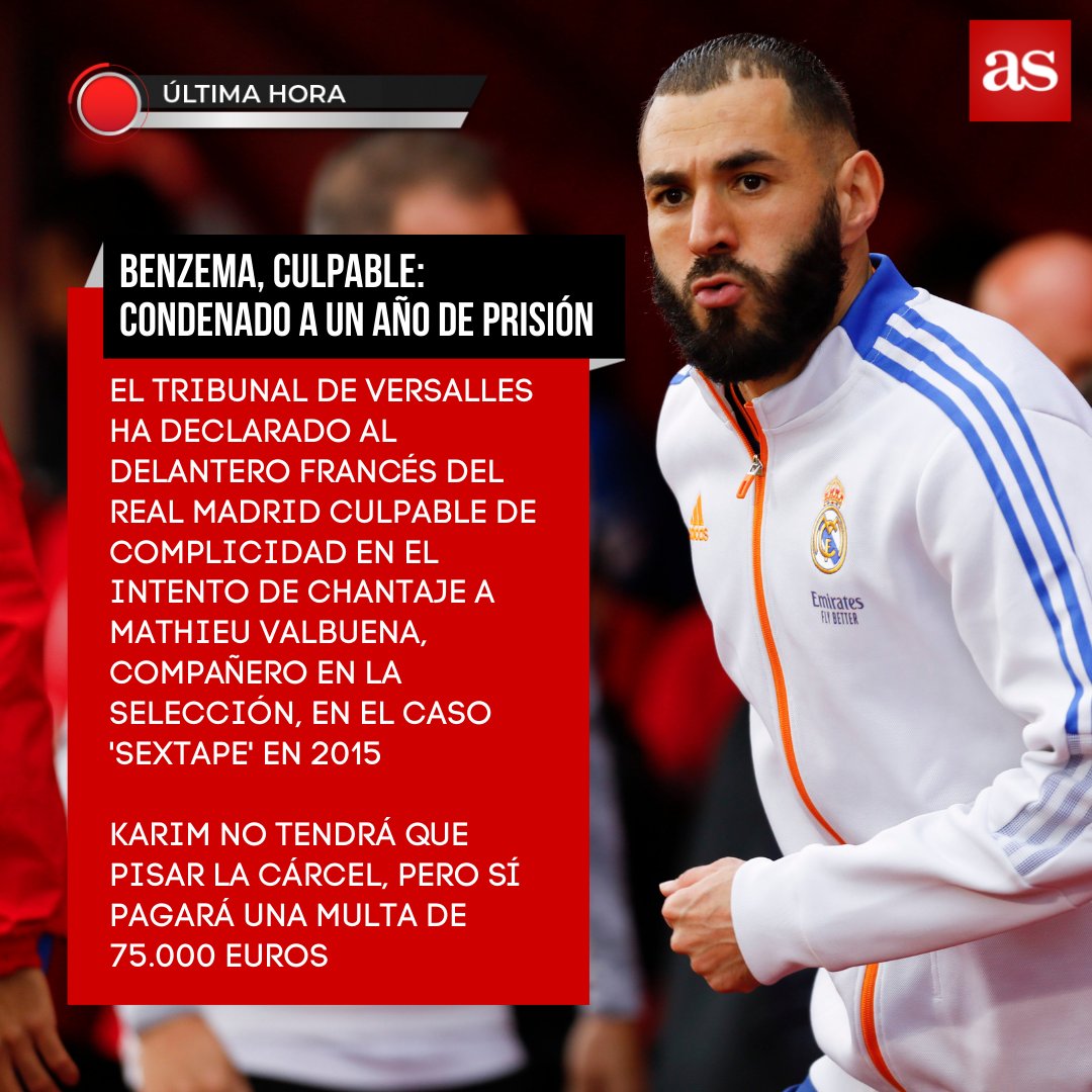 diarioas's tweet photo. 🚨 ÚLTIMA HORA 🚨

🇫🇷 Benzema, culpable en el caso de extorsión a su compañero Valbuena https://t.co/Bp7pMNqg1Q