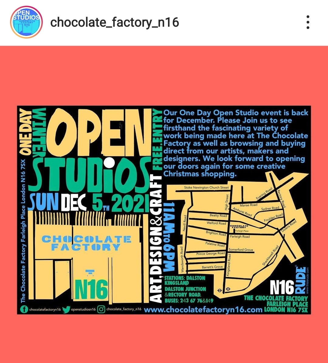 Open Studios 5th December <a href="/OpenStudiosN16/">Chocolate Factory</a> #london #stokenewington #openstudios #artists #makers