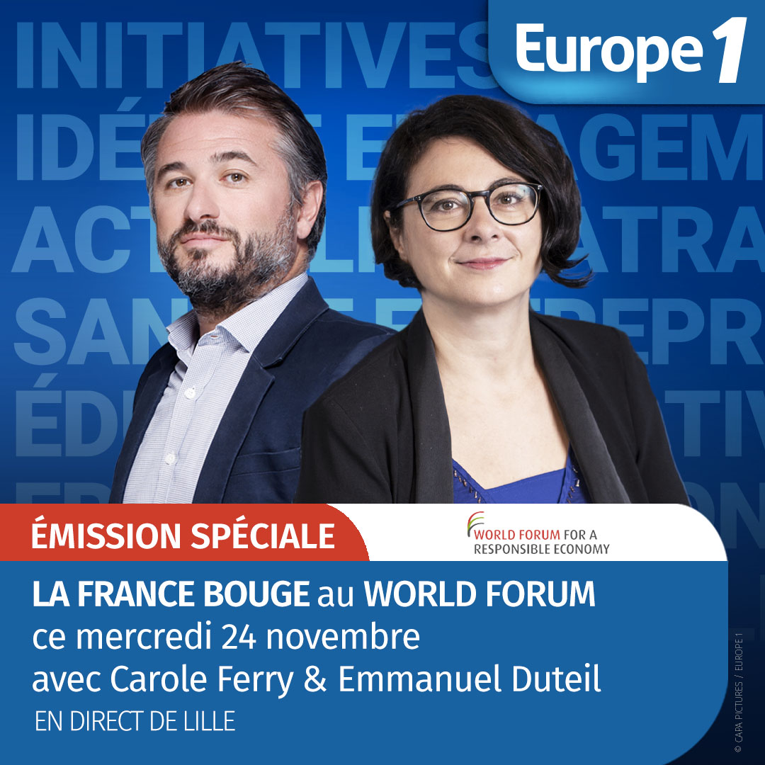 europe1presse's tweet photo. 📌📣Emission spéciale "La France Bouge" au @WorldForumEco de Lille avec @caroleferry et @EmmanuelDuteil de 13h à 14h sur @Europe1.

Ils reçoivent : 
👉Patrick Seghin, CEO de Damartex (@Damart_fr)

➡️"C’est devenu l’un des principaux rendez-vous de la RSE en France" https://t.co/yRUin9Ht4Y