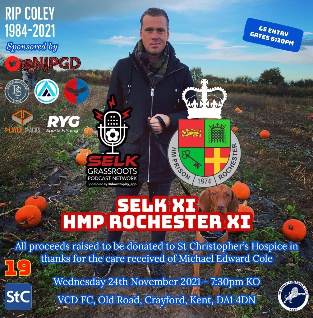 Would appreciate a RT for people to attend or donate to our mate Coley's game tonight

<a href="/CAFCofficial/">Charlton Athletic FC</a> <a href="/CAFCWomen/">Charlton Athletic Women</a> <a href="/MillwallFC/">Millwall FC</a> <a href="/CPFC/">Crystal Palace F.C.</a> <a href="/WestHam/">West Ham United</a> <a href="/TheGillsFC/">Gillingham FC</a> <a href="/QPR/">QPR FC</a> <a href="/DulwichHamletFC/">Dulwich Hamlet FC</a> <a href="/wellingunited/">Welling United FC</a> <a href="/dartfordfc/">Dartford FC</a> <a href="/KentFA/">Kent FA ⚽</a> <a href="/LondonFA/">London Football</a> <a href="/surreyfa/">Surrey FA</a> <a href="/SouthernSunday/">Southern Sunday Football League</a> <a href="/OBDSFL/">OBDSFL</a> <a href="/WESFA_Football/">W.E.S.F.A.</a> <a href="/CMSFL_/">CMSFL</a>