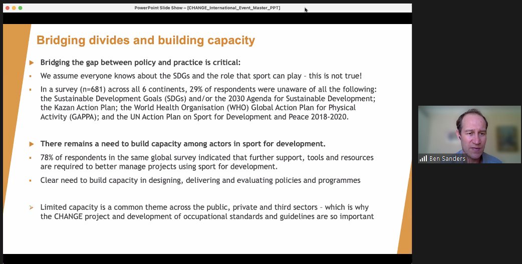 Change_Sport_EU's tweet photo. CHANGE International Event on Skills and Education in Sport for Development has started. First speaker Dr Ben Sanders from International Platform on Sport and Development - WHAT IS SPORT FOR DEVELOPMENT AND CAN IT CONTRIBUTE TO SOCIAL CHANGE? https://t.co/1zaJOIlUiW