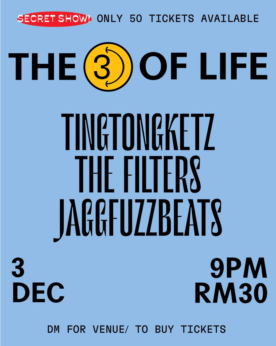 Doing a ˢᵉᶜʳᵉᵗ show with #Tingtongketz and <a href="/_TheFilters/">The Filters (Band)</a>  this 3rd December!🤘🏼

Venue will be somewhere in Ara Damansara — exact location will be shared after ticket purchase!

Buy now: forms.gle/4cJgR3A7vXirSN…