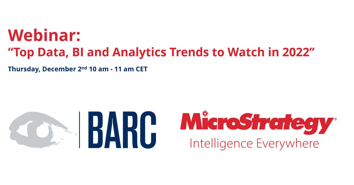 MicrostrategyD's tweet photo. BARC Webinar: "Top Data, BI and Analytics Trends 2022"

Do, 2. Dezember 10:00 - 11:00 Uhr

Auch Johannes Silhan von MicroStrategy wird als Experte zum Thema "Self-Service Analytics" interessante Einblicke in die BI-Zukunft geben.

Kostenfrei anmelden: https://t.co/SuxQUBPzTD https://t.co/sxPW9Nfgry