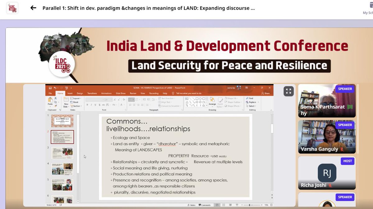 Land is defined in varied ways with its interaction with different physical, social and economic aspects. When #land becomes the subject of property it is often in a #masculine perspective which is why a #feminist perspective is needed.- Dr. Soma K Parthsarathy #ILDC2021