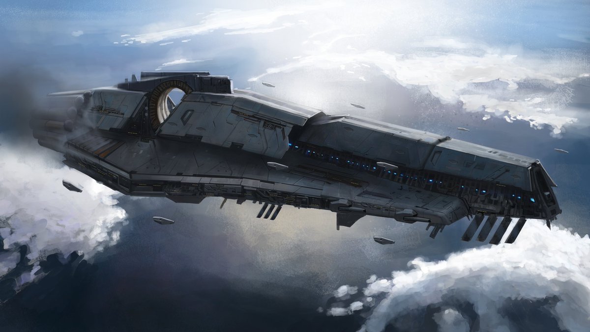 Battlecruiser heavily inspired by @CaptFlushGarden @nbsparth and @Halo  spaceships #spaceship #scifi #scifiart #ArtistOnTwitter #art #DigitalArtist  #NoCropArt #nocrop, image size:1200x675