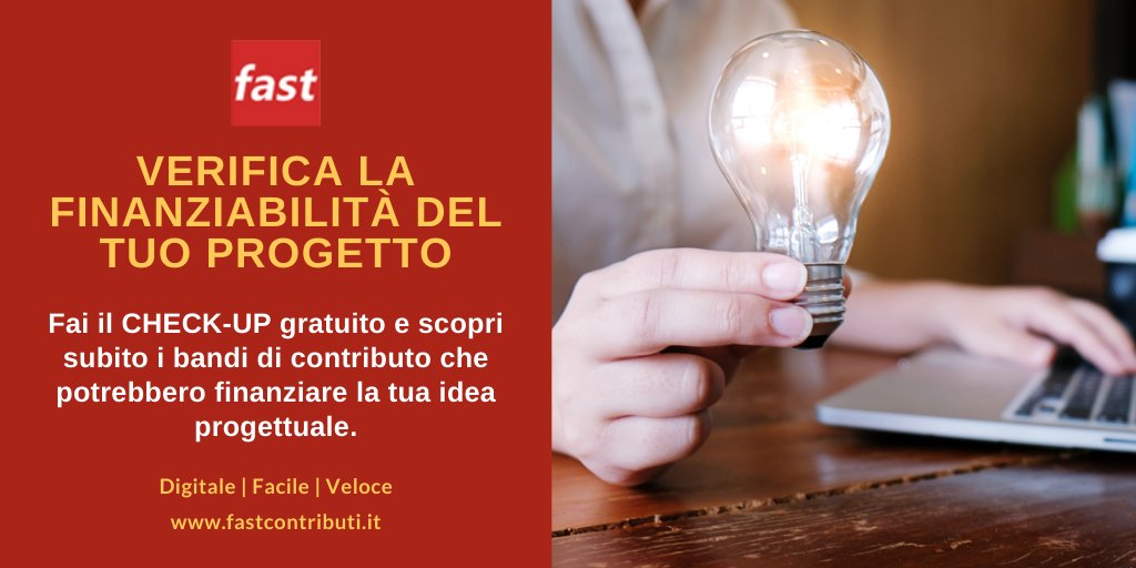 EurcaSrl's tweet photo. 💡 Hai avuto un'idea brillante, ma non sai come finanziarla?
🖱️ Vai subito su @FAST_Contributi, effettua il check-up #gratuito e trova in pochi minuti il #bando di contributo che fa per te! 👉 https://t.co/f4rn8uy1ee
#WeAreFAST #bandi #PwCTLS #contributi #idee #progetti #money https://t.co/EZurkA02EB