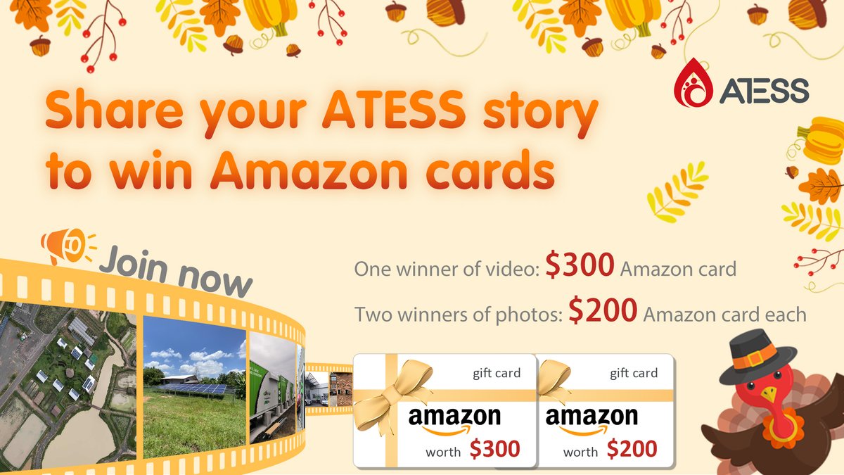 AtessPower's tweet photo. In this season to show gratitude, we would like to express our sincere thanks to our clients. Now share your story with ATESS, you will have the chance to win $200~$300 worth of Amazon gift cards. 

Click the below link to view the details.👇👇
https://t.co/Y8UpNXi1A1 https://t.co/HkGtA127sH